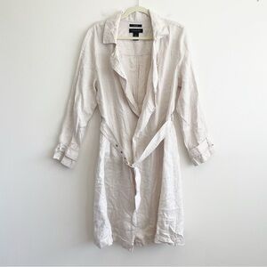 Tahari Linen Duster shirt trench belted plaid collared lagenlook topper cover up